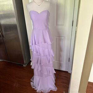 Strapless Lilac Ruffle Tiered Evening Dress